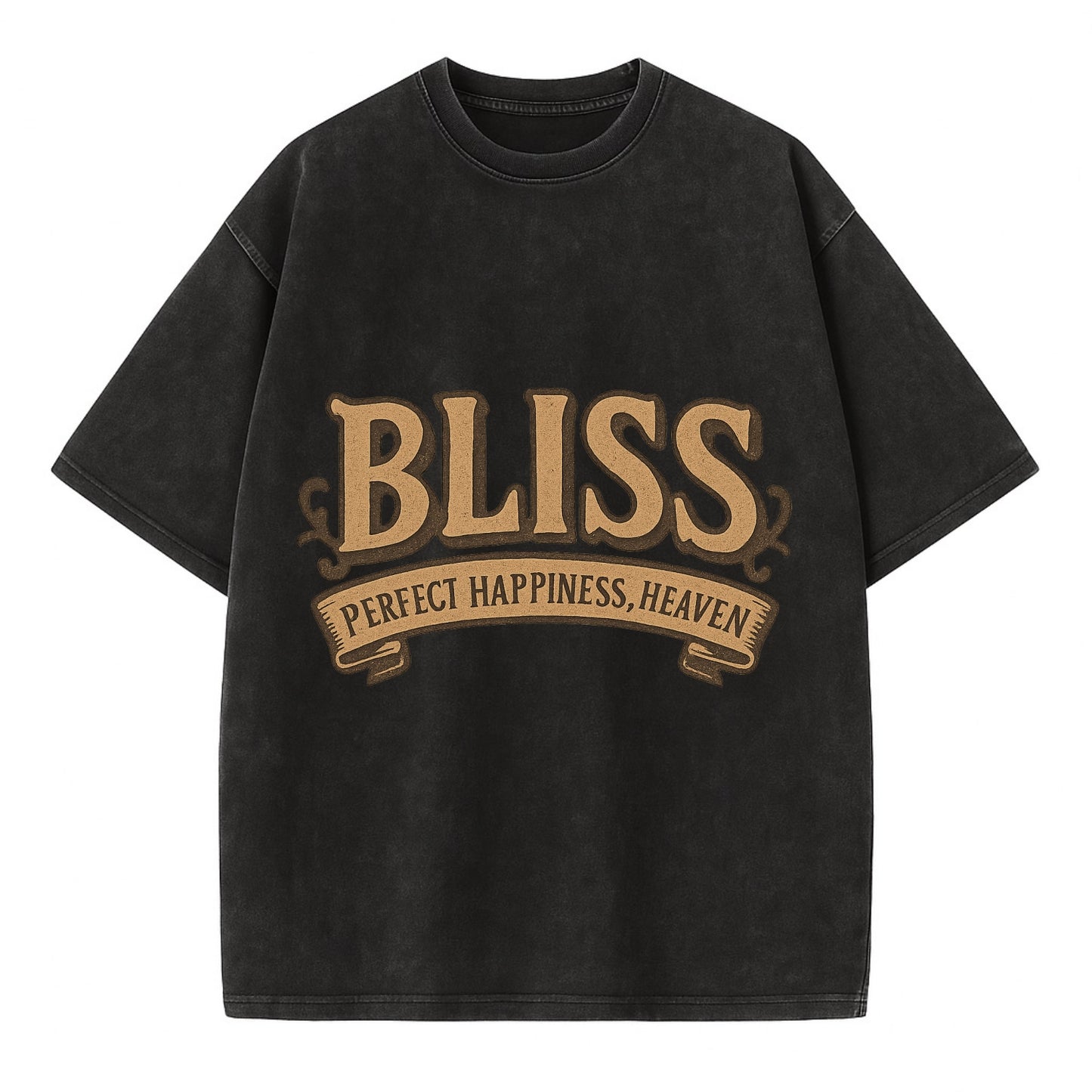 Bold typography design - "BLISS" - perfect happiness, heaven - Vintage T-shirt - Black