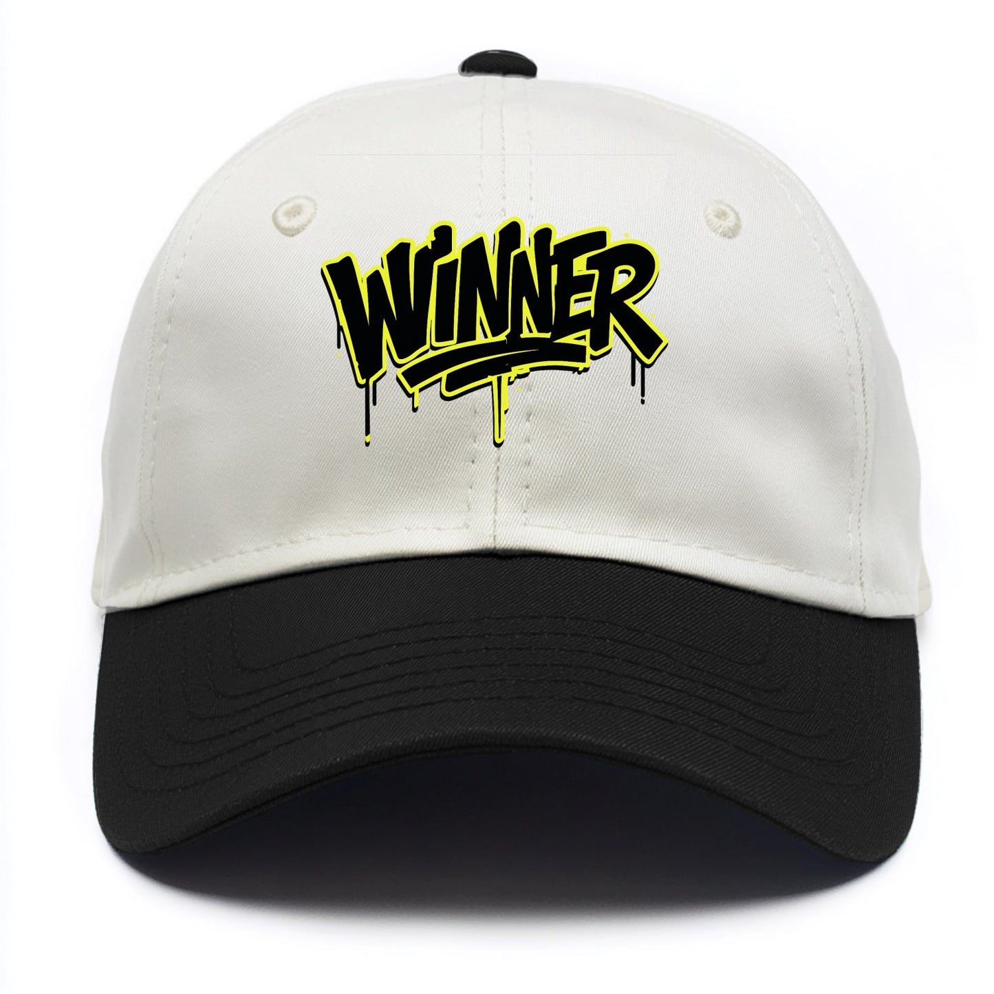 Bold typography design - "WINNER" - victorious mindset, champion - Two Tone Cap - Black
