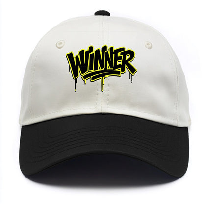 Bold typography design - "WINNER" - victorious mindset, champion - Two Tone Cap - Black