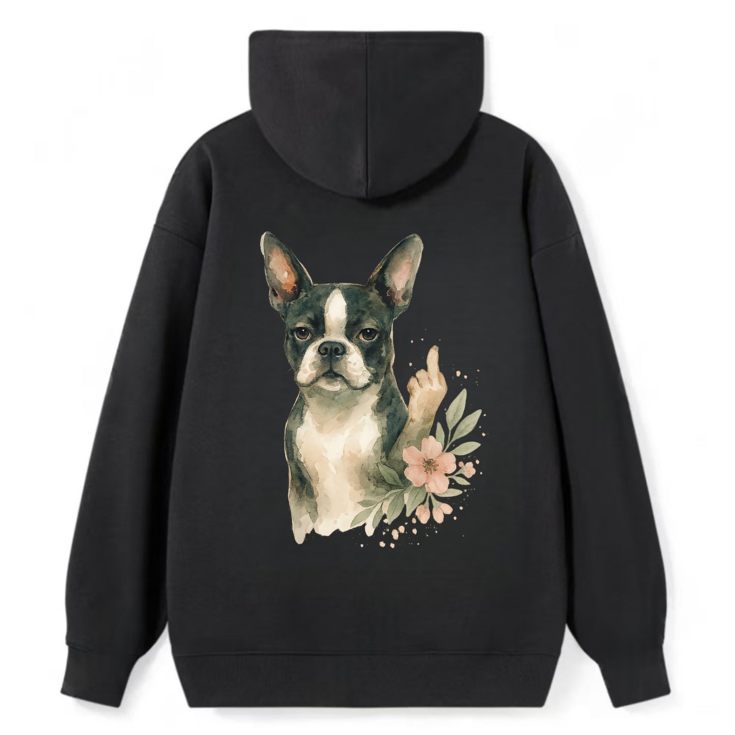 Boston Terrier with tuxedo markings, perky ears, paw up giving sass - Classic Pullover Hoodie - Black