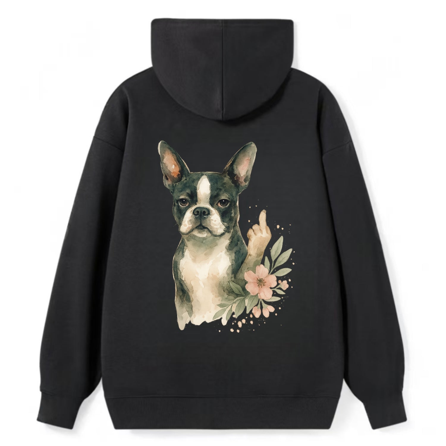 Boston Terrier with tuxedo markings, perky ears, paw up giving sass - Classic Pullover Hoodie - Black
