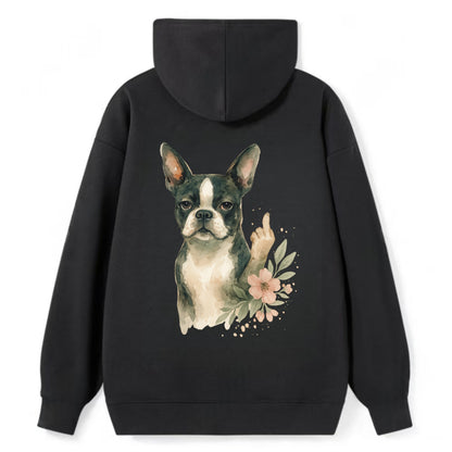 Boston Terrier with tuxedo markings, perky ears, paw up giving sass - Classic Pullover Hoodie - Black