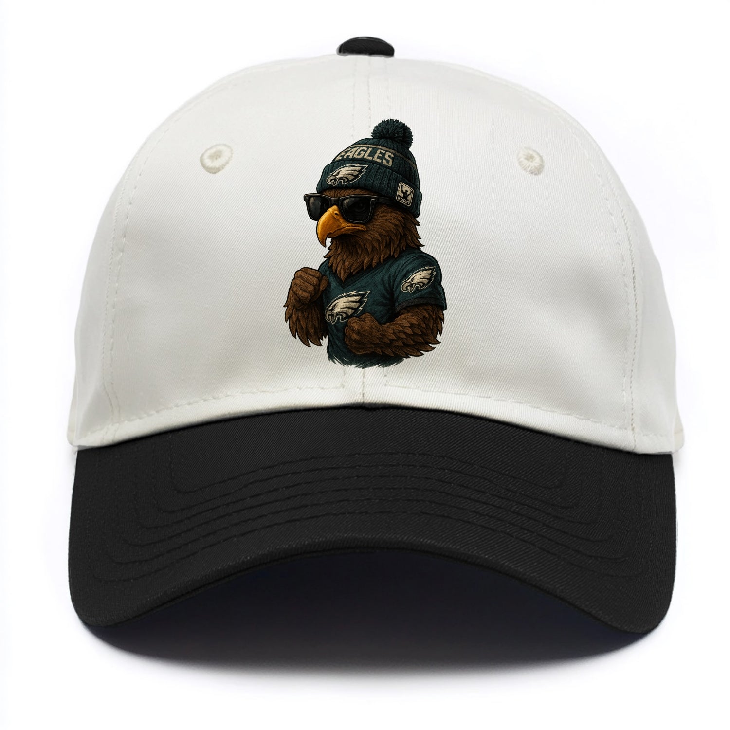 Philly Hawk wearing Eagles beanie with Rocky patch and wayfarer sunglasses - Two Tone Cap - Black