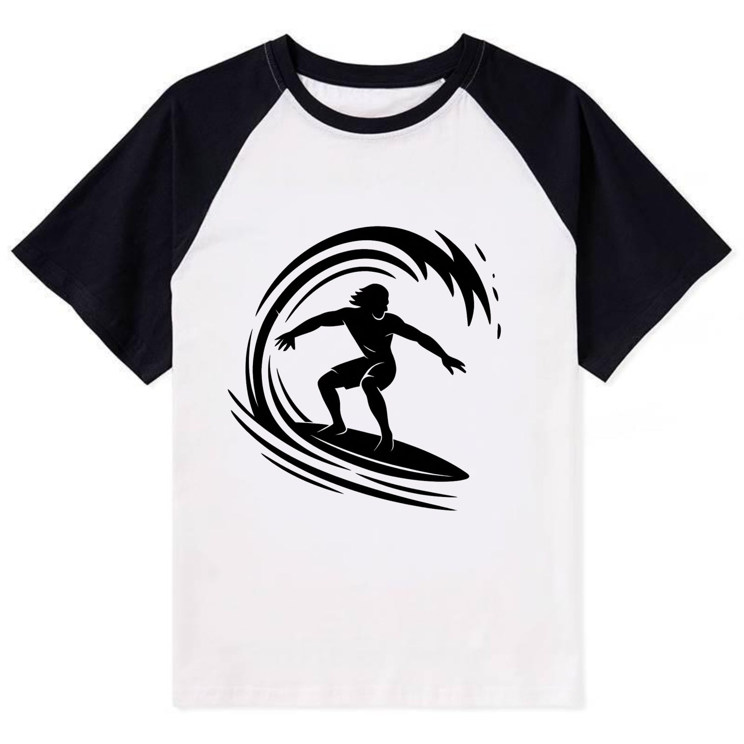 Hawaiian surfer riding big wave - Contrast Raglan T-shirt - Black
