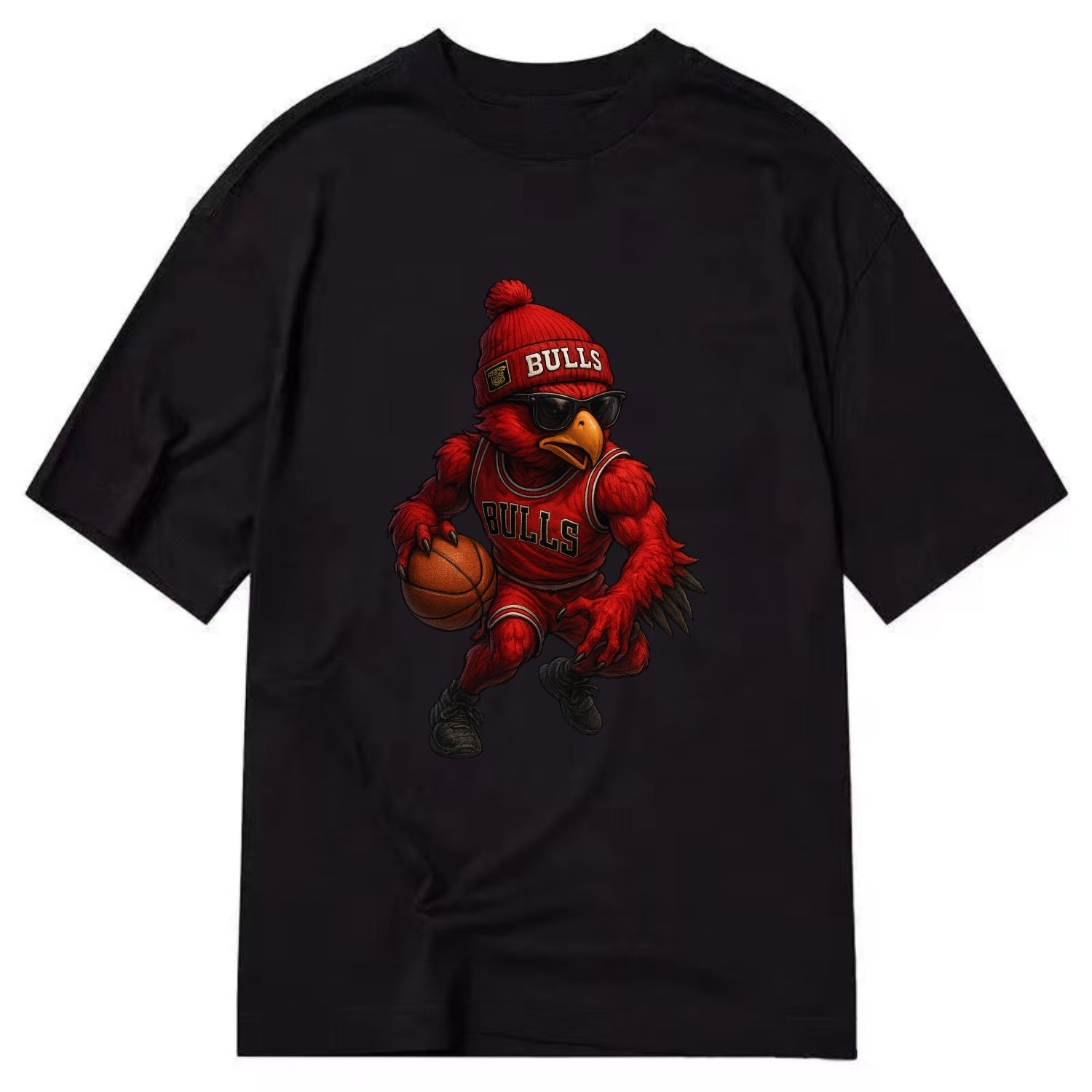 Windy City Hawk wearing Bulls beanie with six rings patch and wayfarer sunglasses - Classic T-shirt - Black
