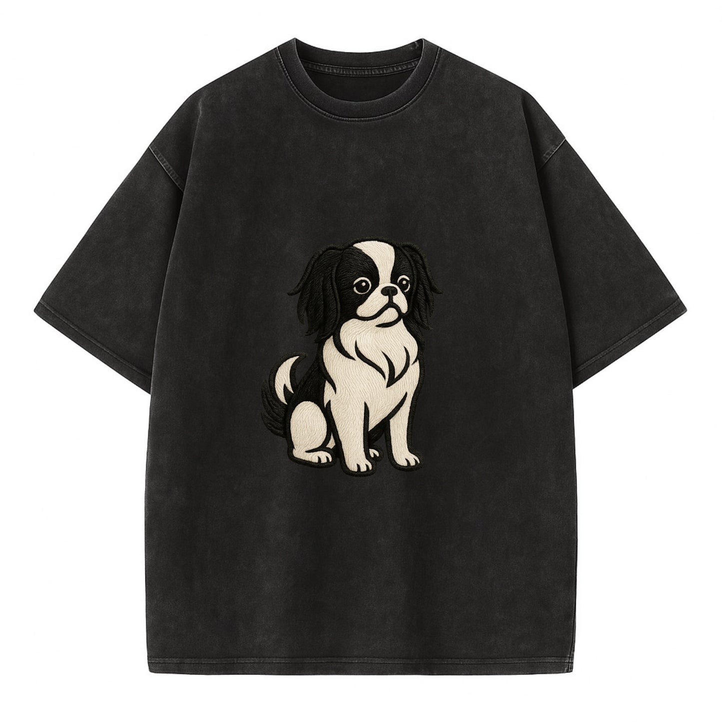 Japanese Chin - Black and white sitting Vintage T-shirt - Black