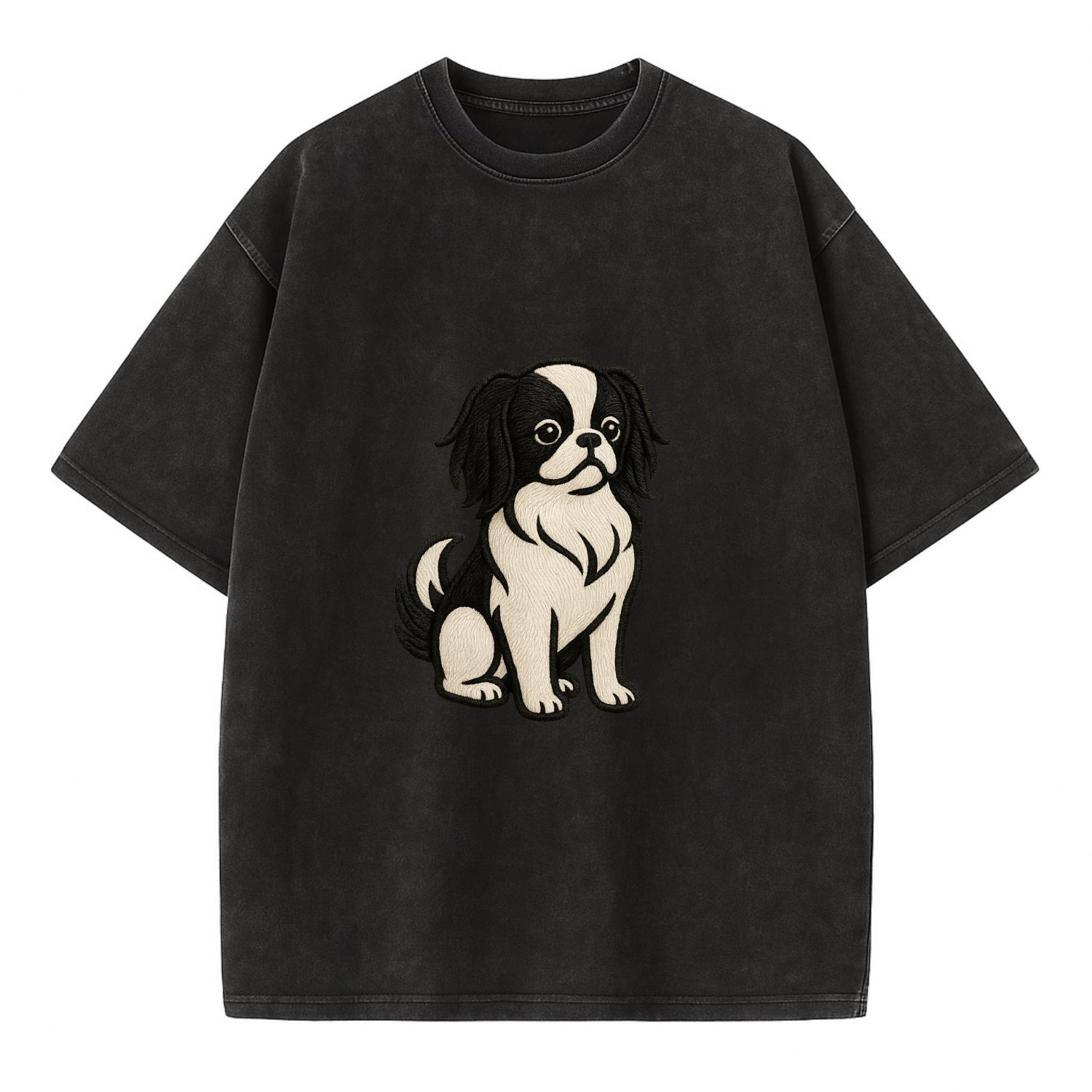 Japanese Chin - Black and white sitting Vintage T-shirt - Black