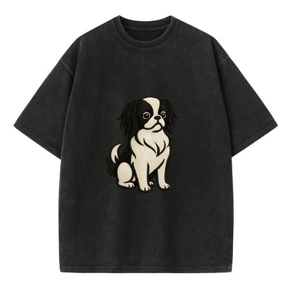 Japanese Chin - Black and white sitting Vintage T-shirt - Black