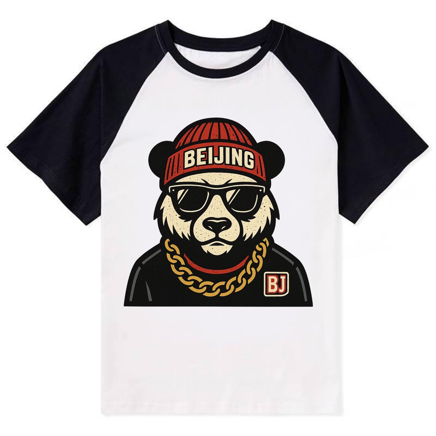Beijing Panda - Contrast Raglan T-shirt - Black