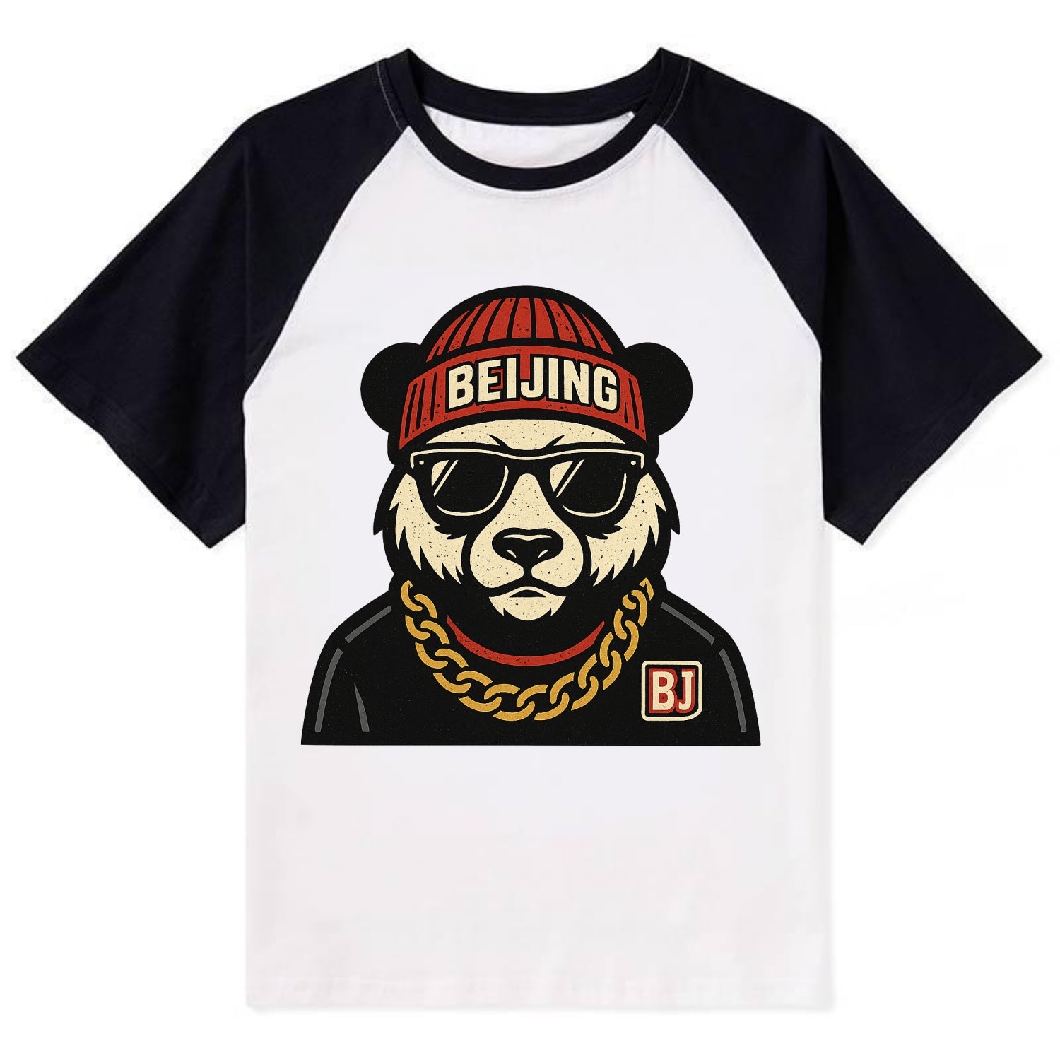 Beijing Panda - Contrast Raglan T-shirt - Black