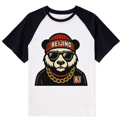 Beijing Panda - Contrast Raglan T-shirt - Black