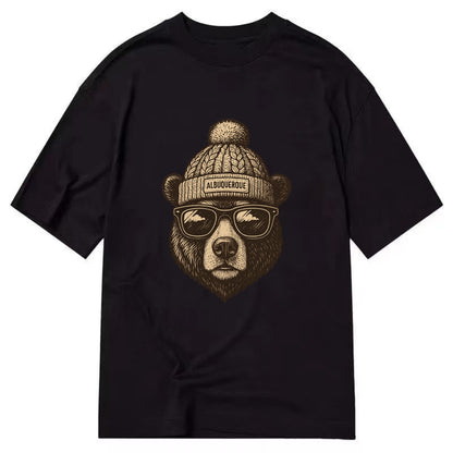New Mexico Black Bear wearing Albuquerque beanie with pom pom and wayfarer - Classic T-shirt - Black