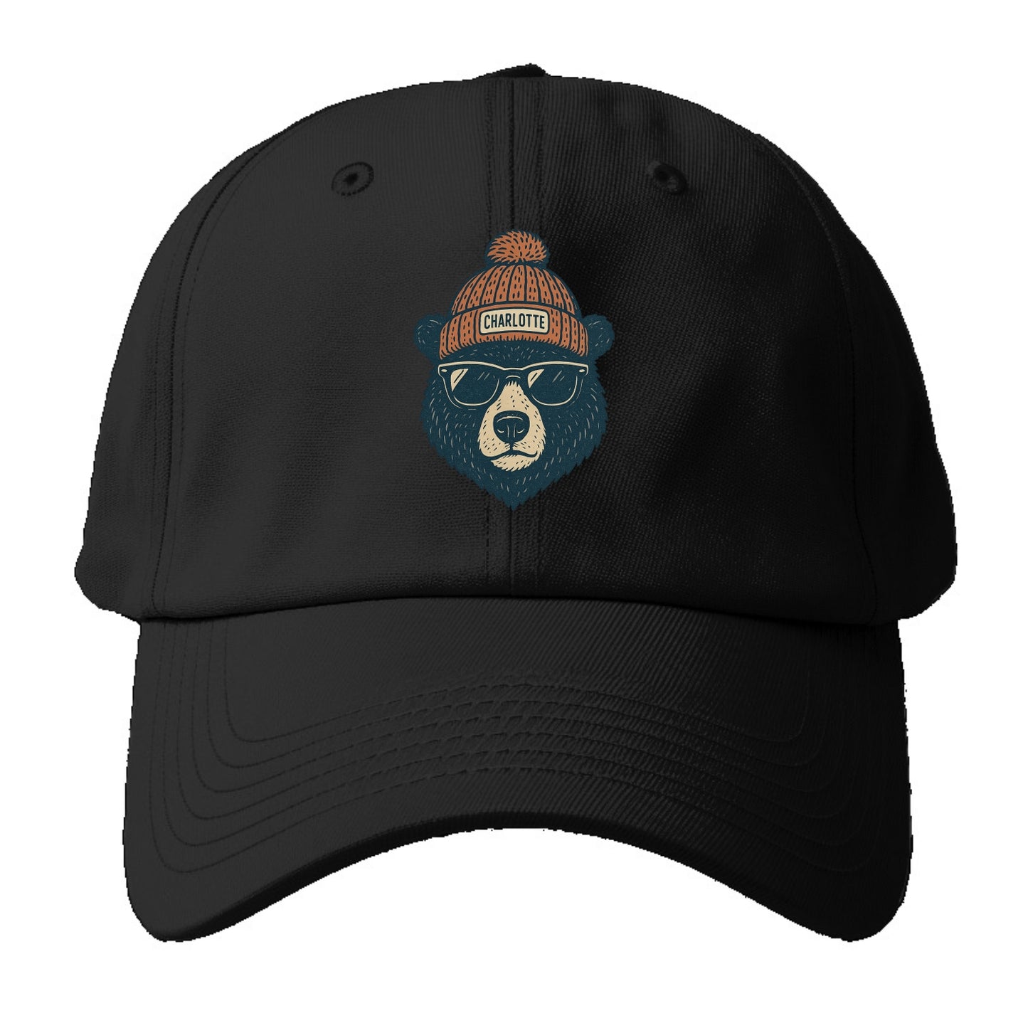 North Carolina Black Bear wearing Charlotte beanie with pom pom and - Baseball Cap For Big Heads - Black