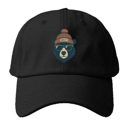 North Carolina Black Bear wearing Charlotte beanie with pom pom and - Baseball Cap For Big Heads - Black