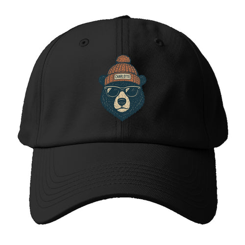 North Carolina Black Bear wearing Charlotte beanie with pom pom and - Baseball Cap For Big Heads