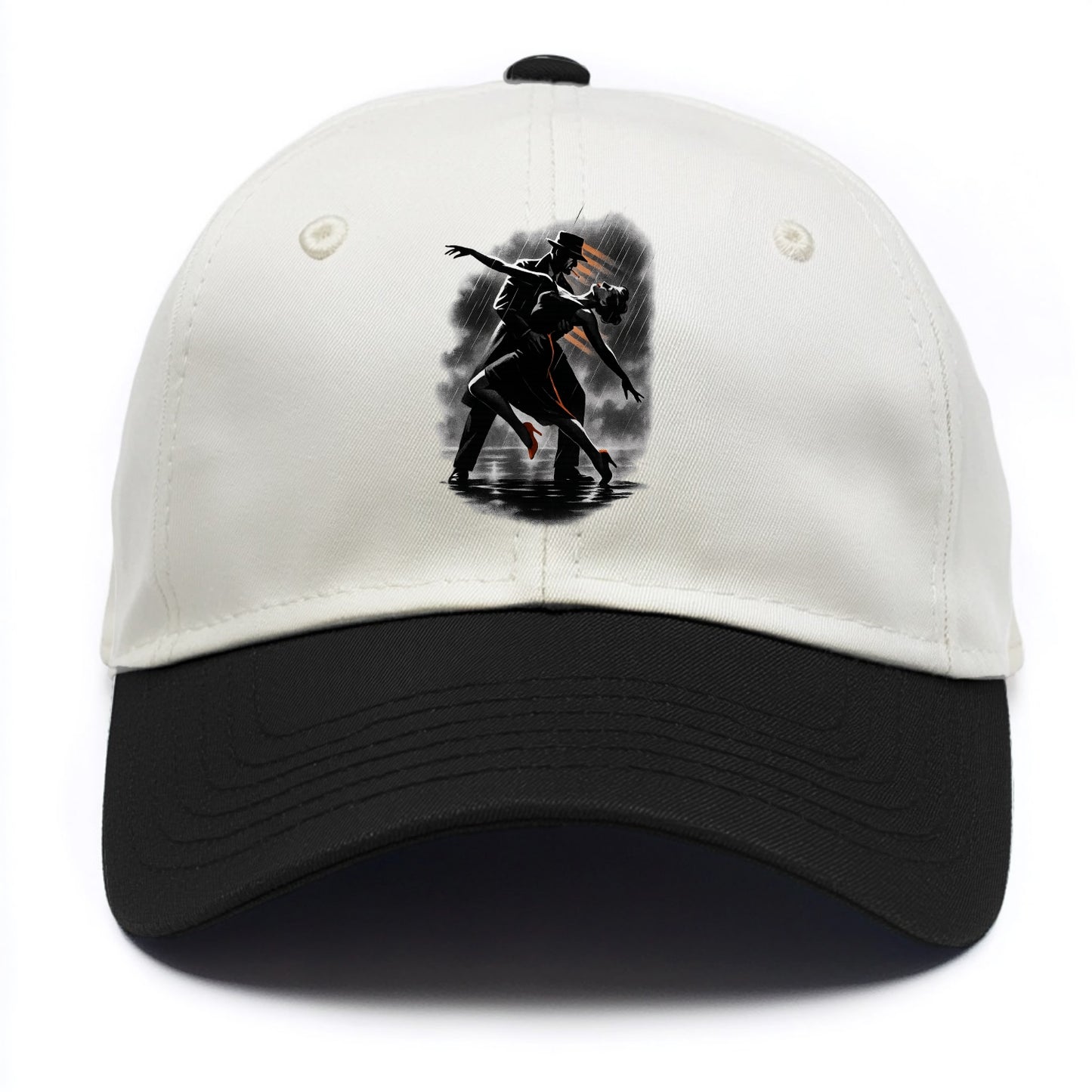 romantic dance pose with woman lifted in the air at lakeside - Two Tone Cap - Black