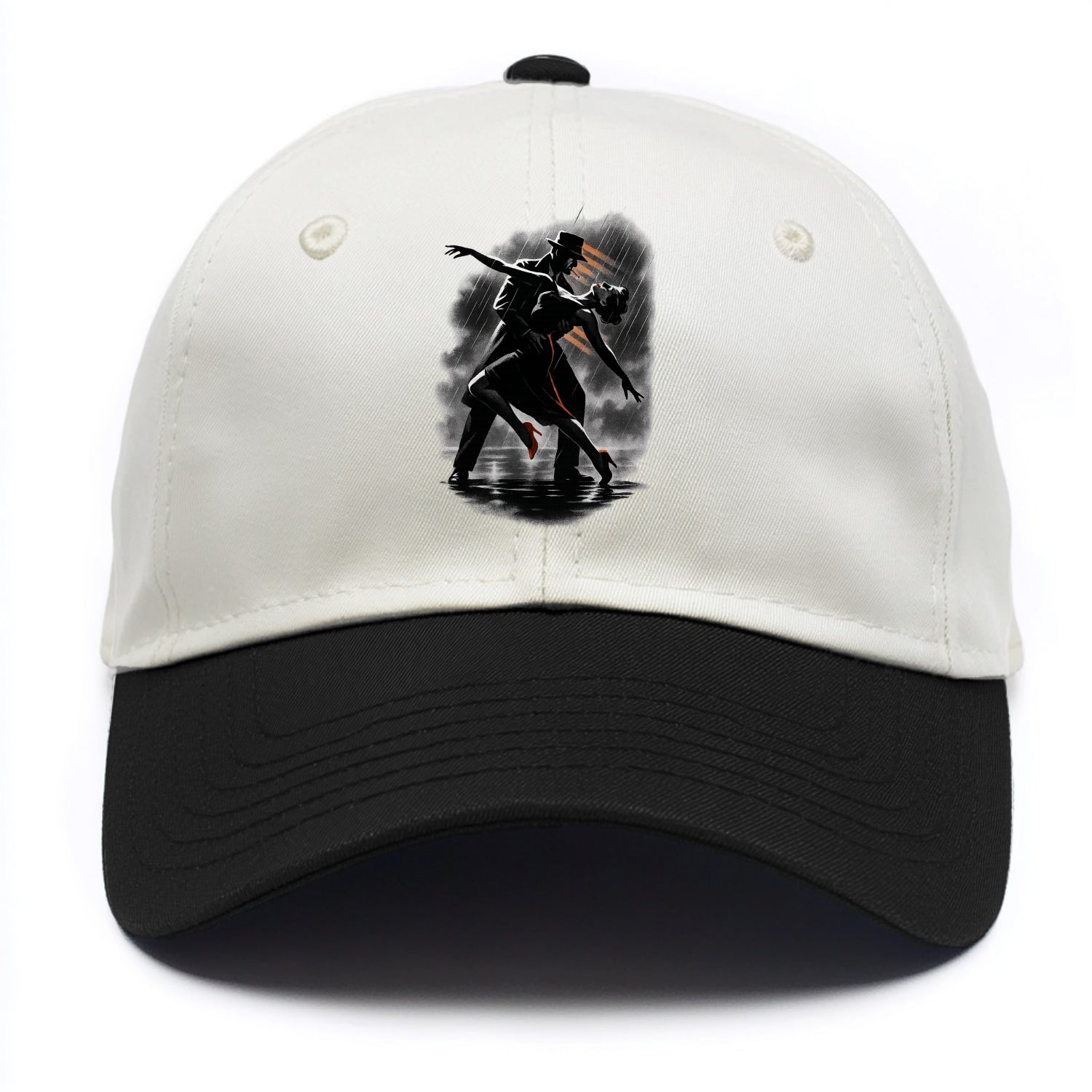 romantic dance pose with woman lifted in the air at lakeside - Two Tone Cap - Black