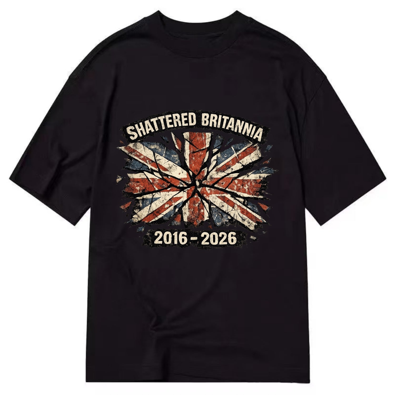 SHATTERED BRITANNIA | Cracked broken Union Jack | Fragmented glass effect | - Classic T-shirt - Black