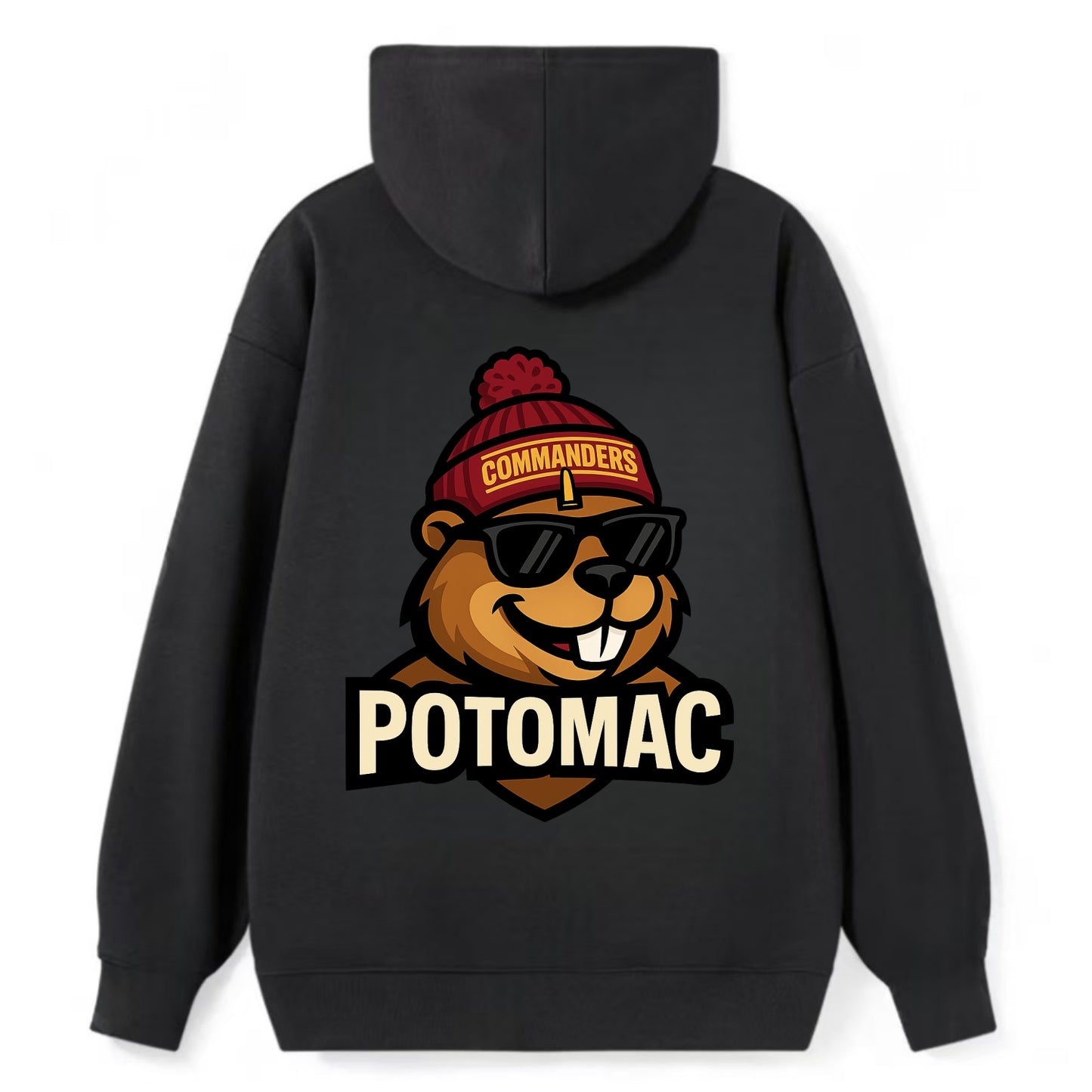 Potomac Beaver wearing Commanders beanie with monument patch and wayfarer - Classic Pullover Hoodie - Black