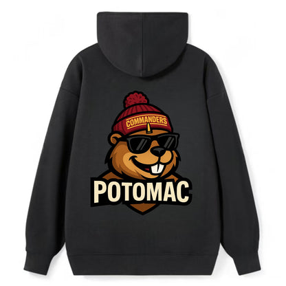 Potomac Beaver wearing Commanders beanie with monument patch and wayfarer - Classic Pullover Hoodie - Black