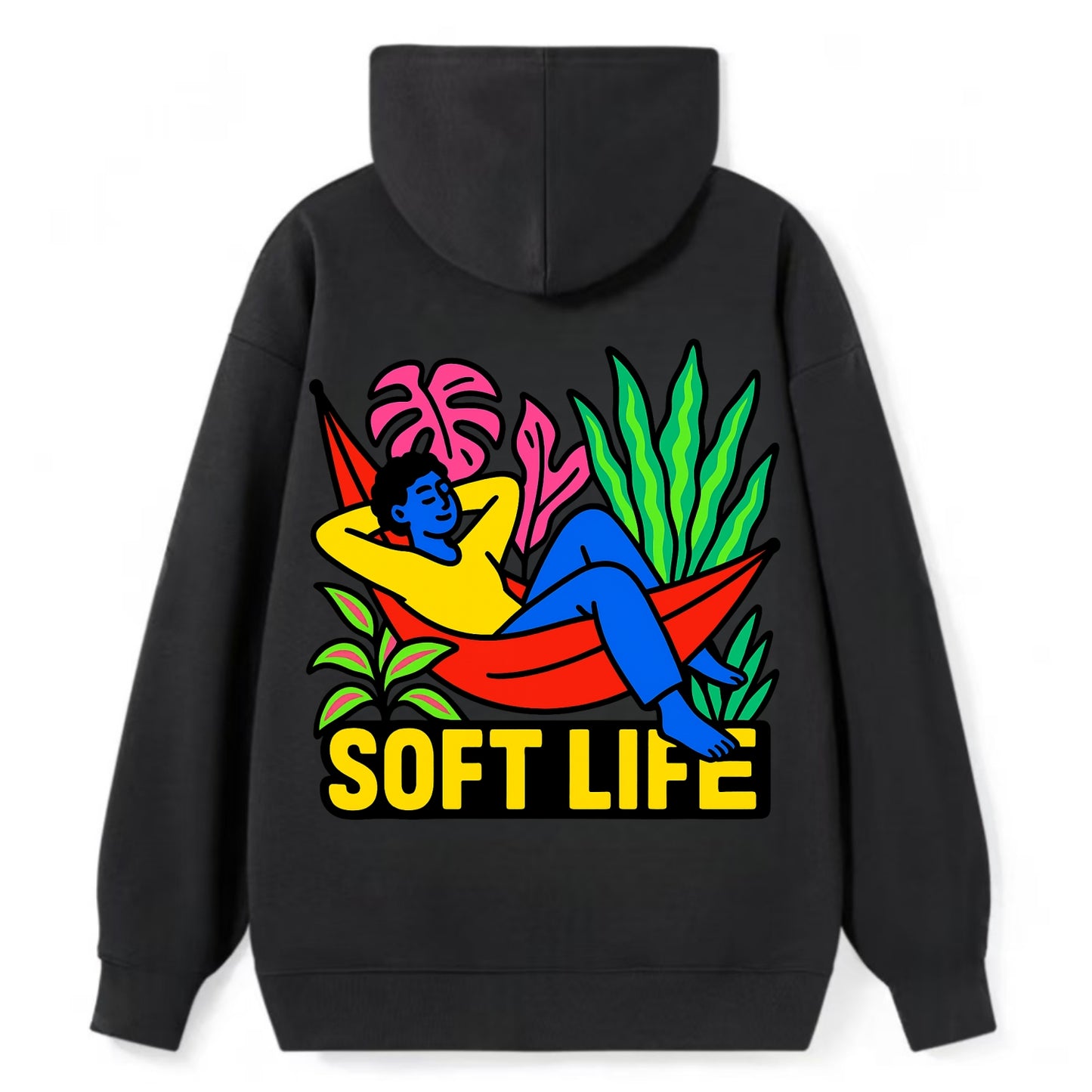 Person relaxing in hammock with plants - "soft life" aesthetic, peaceful - Classic Pullover Hoodie - Black