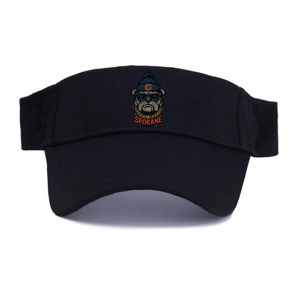 Spokane Bulldog wearing Gonzaga beanie with G patch - Visor - Black