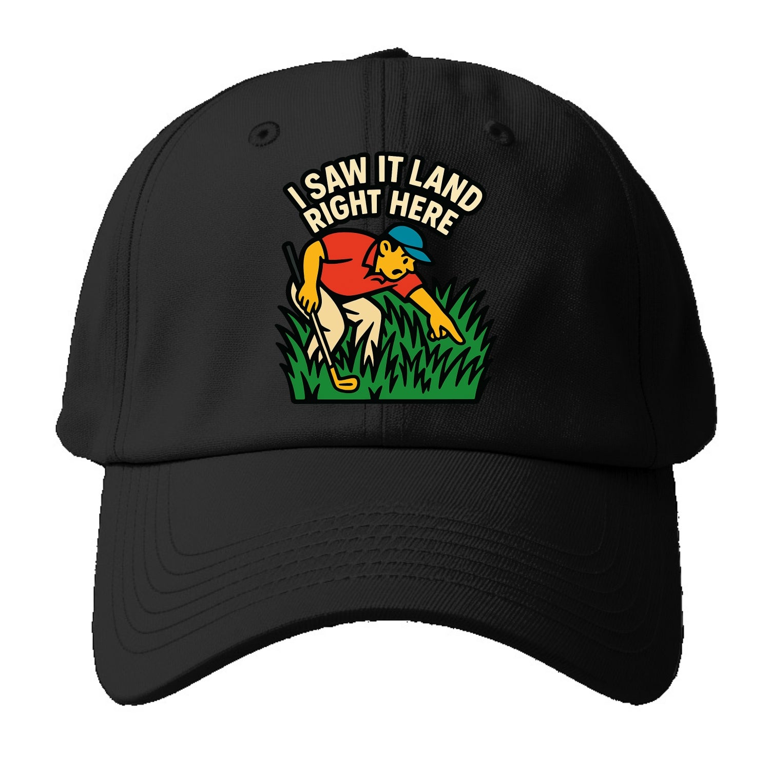 Golfer searching in deep rough - "I Saw It Land Right Here" - lost - Baseball Cap For Big Heads - Black