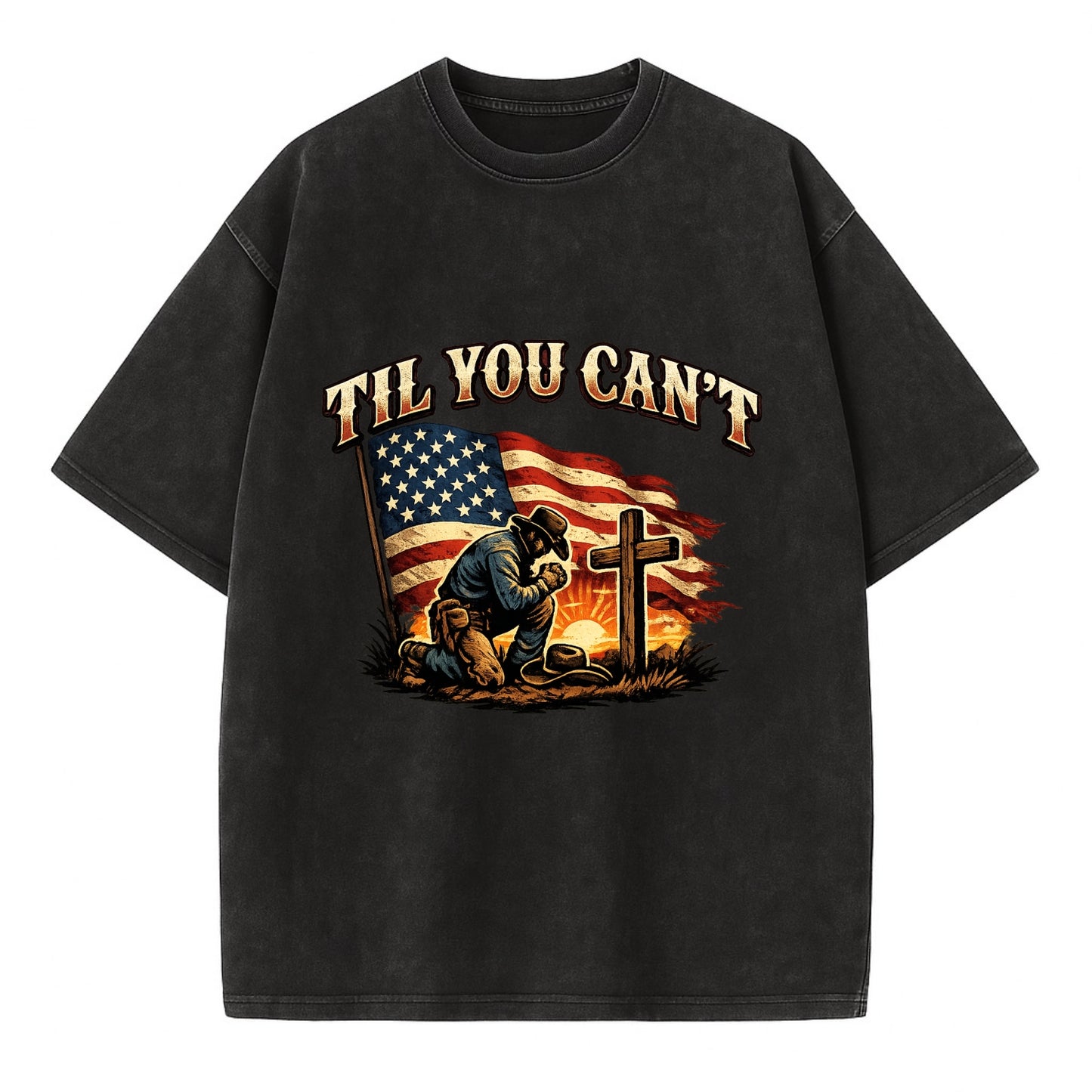 Til You Cant - Praying Cowboy - Vintage T-shirt - Black