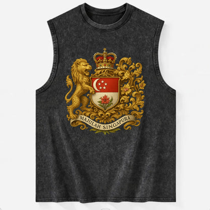 Singapore Merlion Emblem  - Vintage Washed Tank - Black
