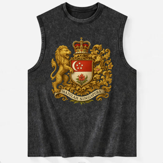 Singapore Merlion Emblem  - Vintage Washed Tank - Black