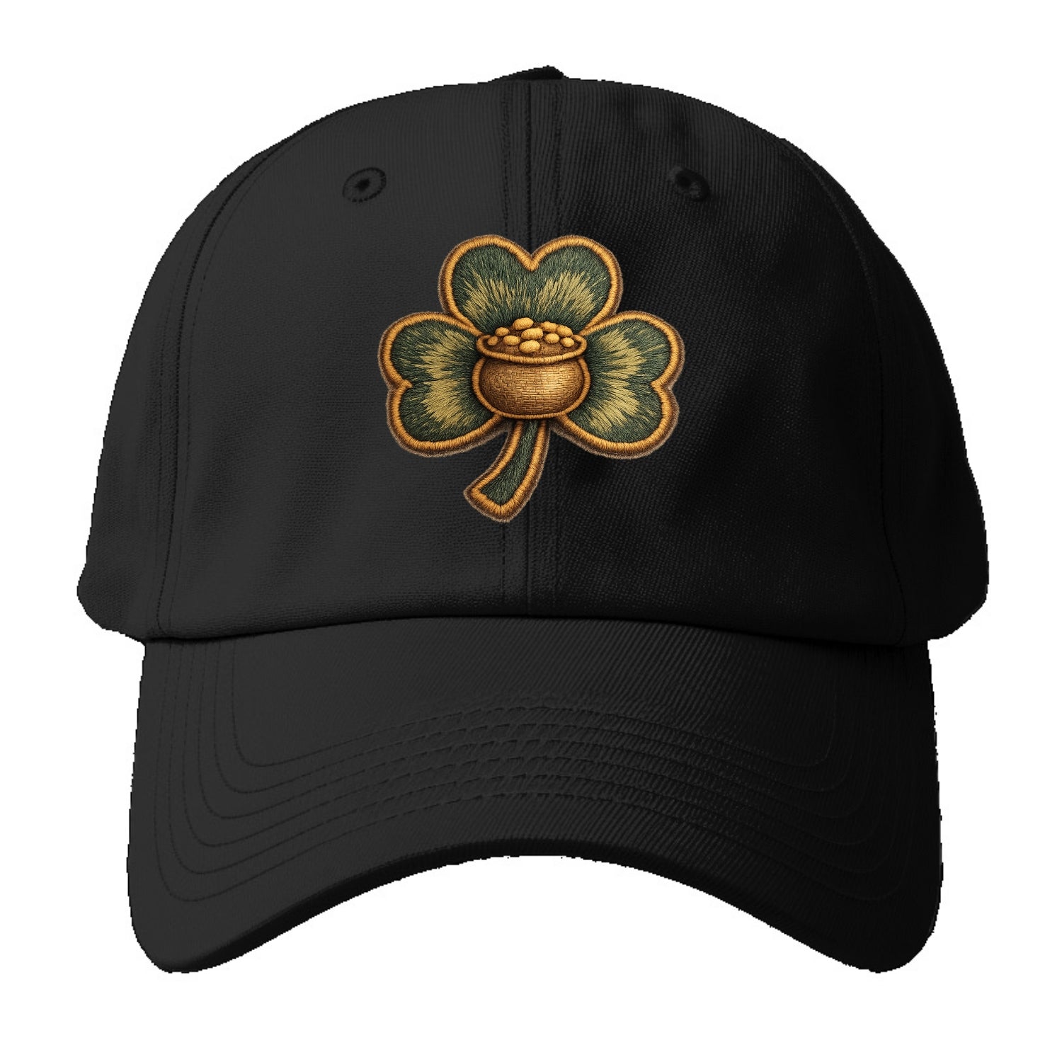 ST PATRICKS CLOVER - lucky clover with gold in green and gold , Irish luck - Baseball Cap - Black