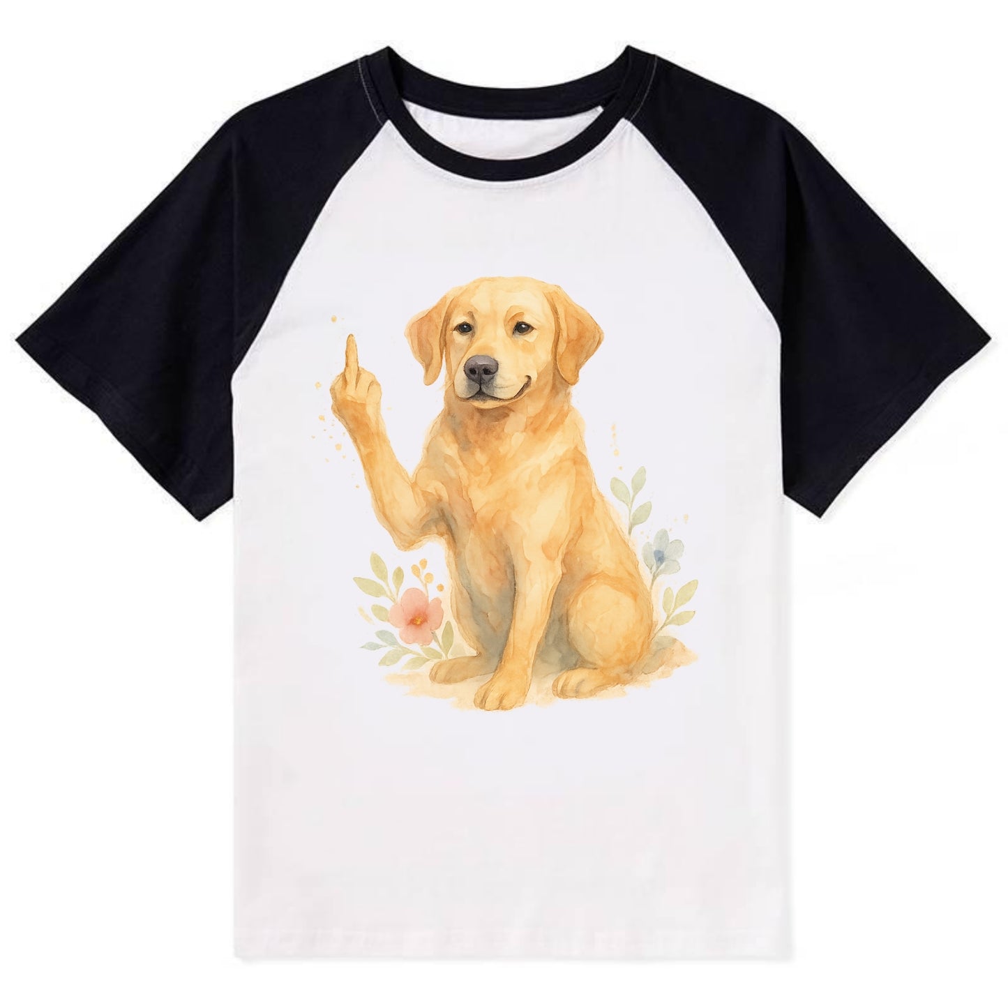 Labrador Retriever yellow sitting pretty, friendly face, strong paw up - Contrast Raglan T-shirt - Black