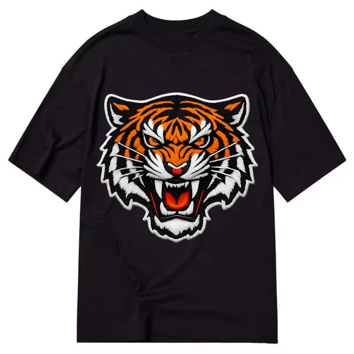 TIGER STRIPES FACE - fierce tiger face in orange, black and white , predator power - Classic T-shirt - Black
