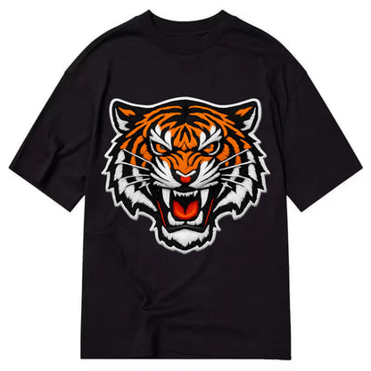 TIGER STRIPES FACE - fierce tiger face in orange, black and white , predator power - Classic T-shirt - Black