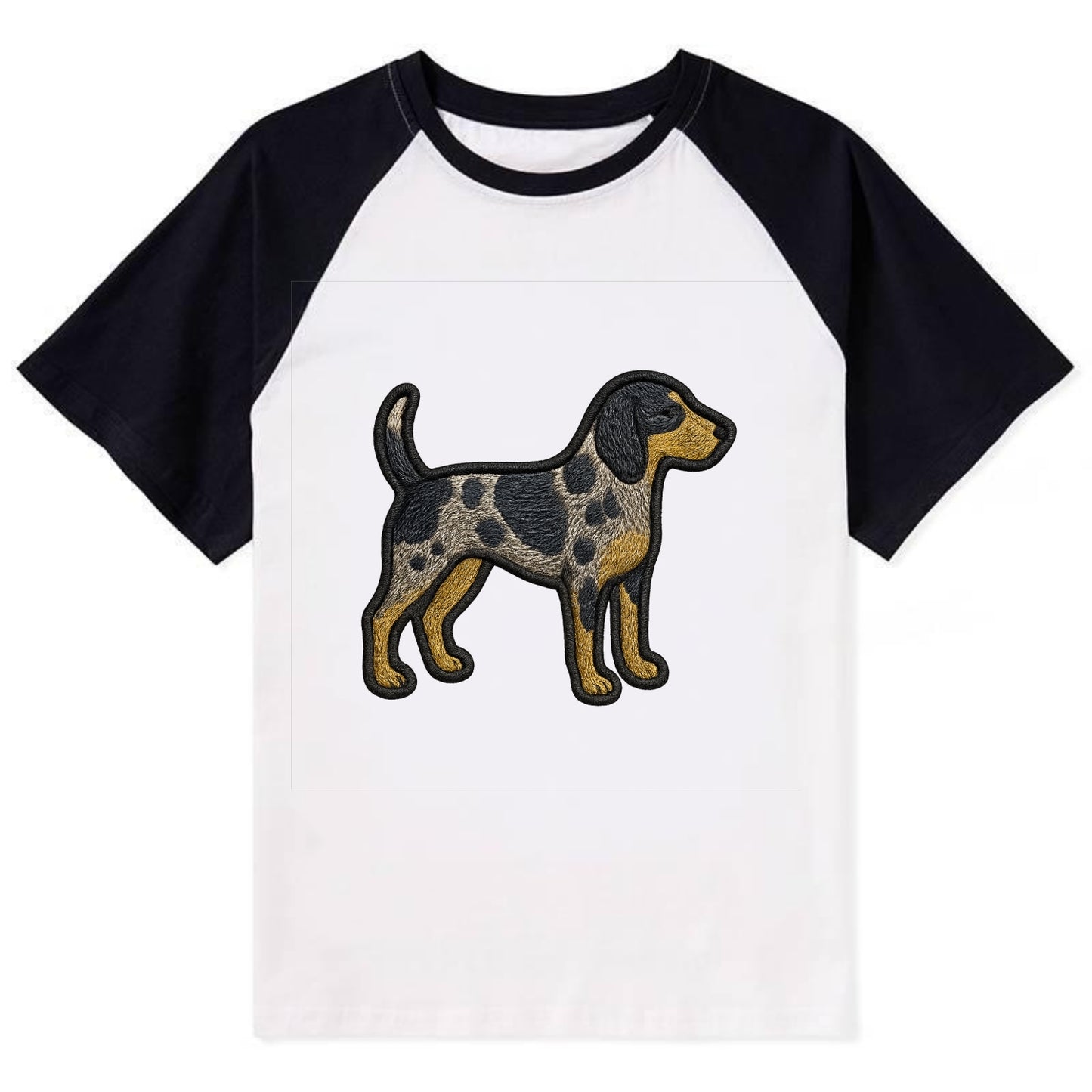 Bluetick Coonhound - Trendy spotted hound logo with prominent black border - Contrast Raglan T-shirt - Black
