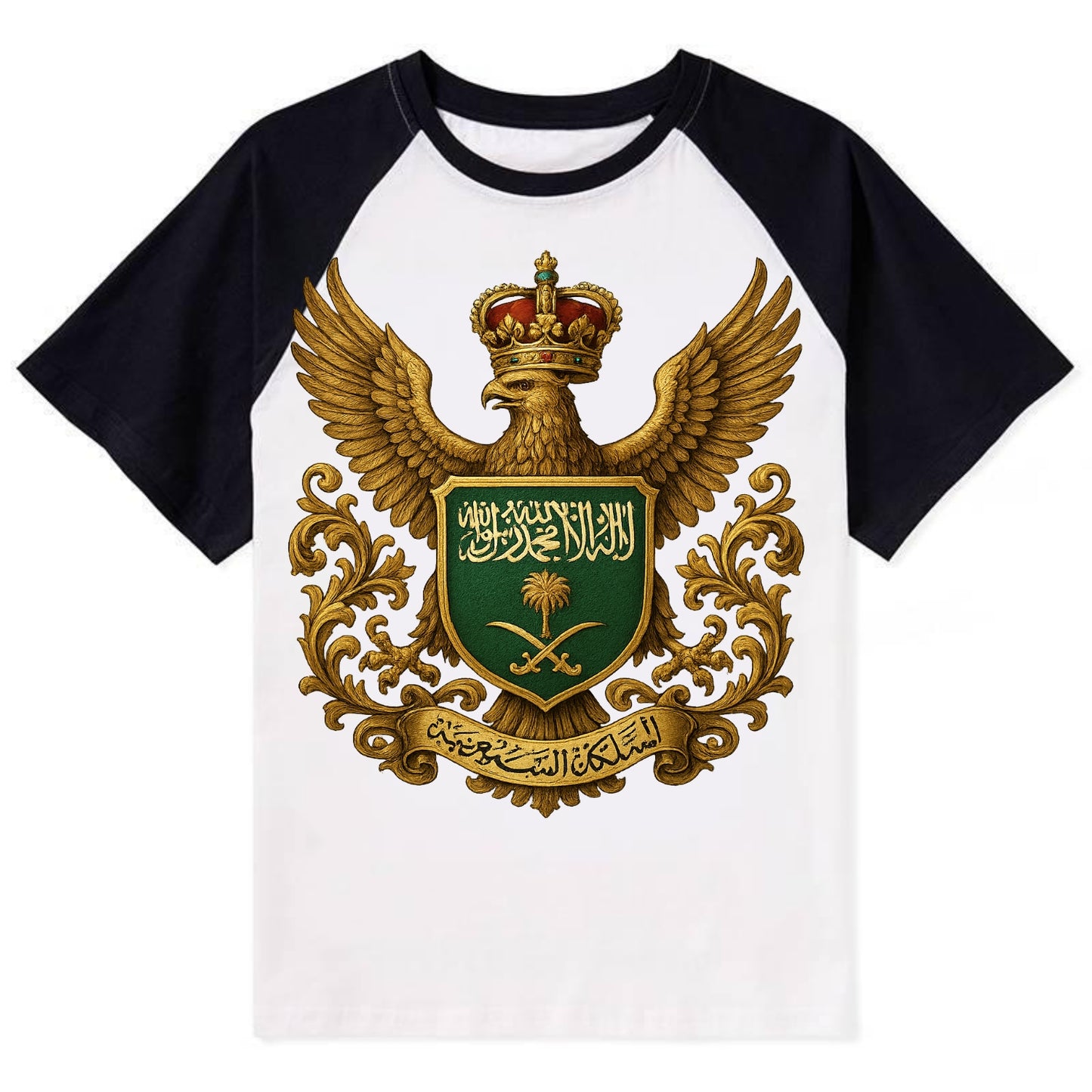 Saudi Arabia Heritage Badge - Contrast Raglan T-shirt - Black