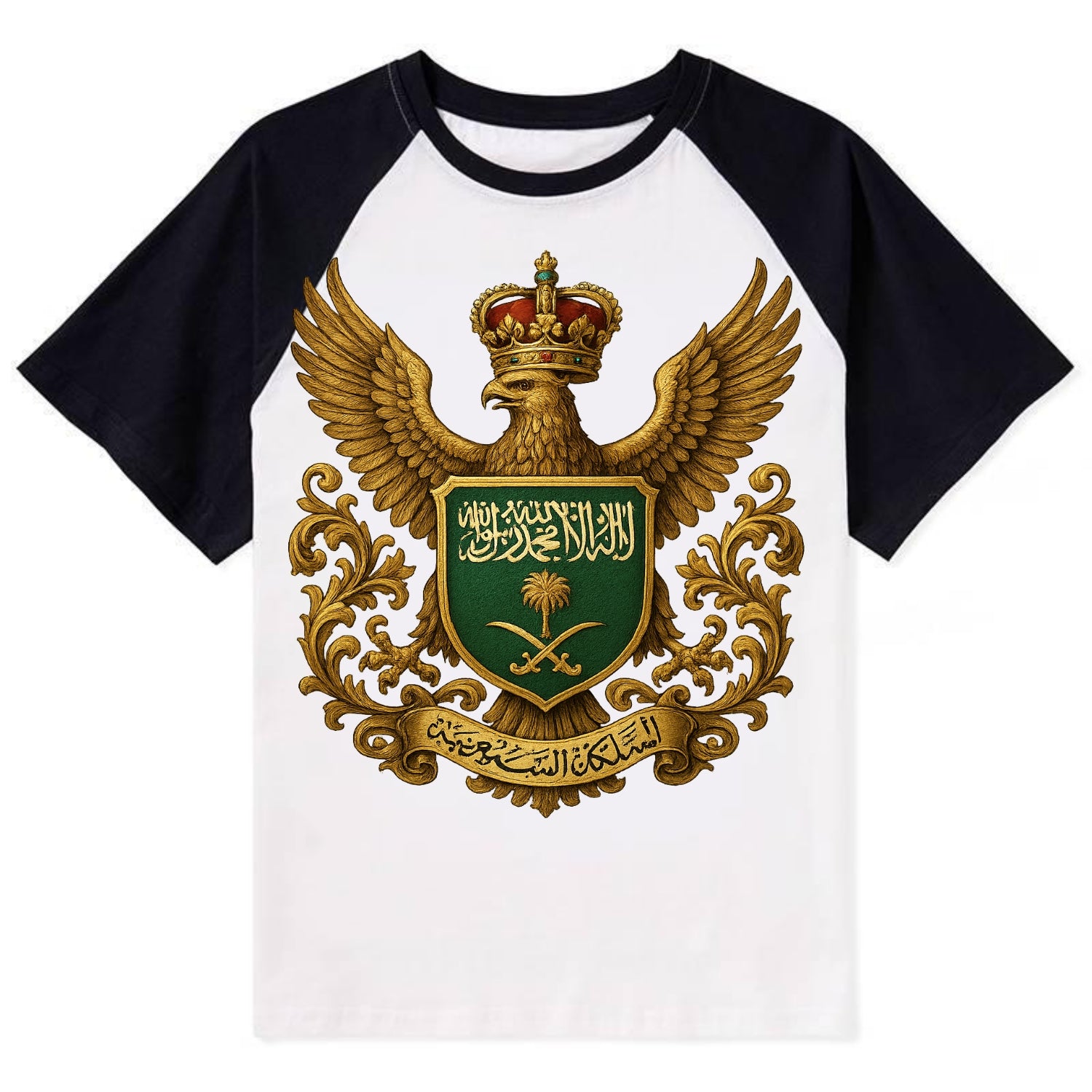 Saudi Arabia Heritage Badge - Contrast Raglan T-shirt - Black