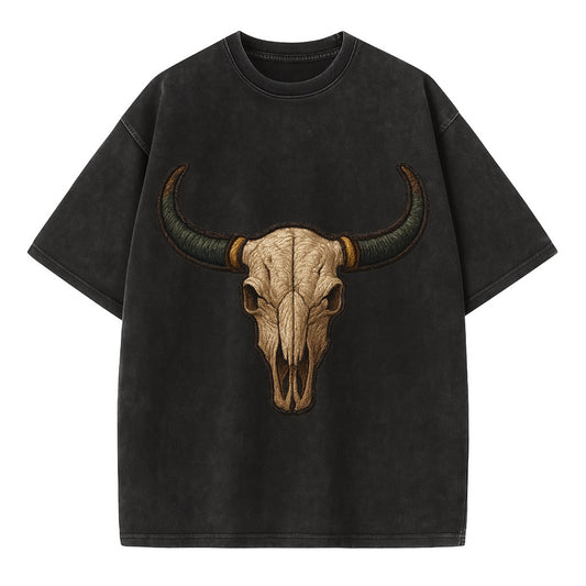Bull Skull  - Vintage T-shirt - Black