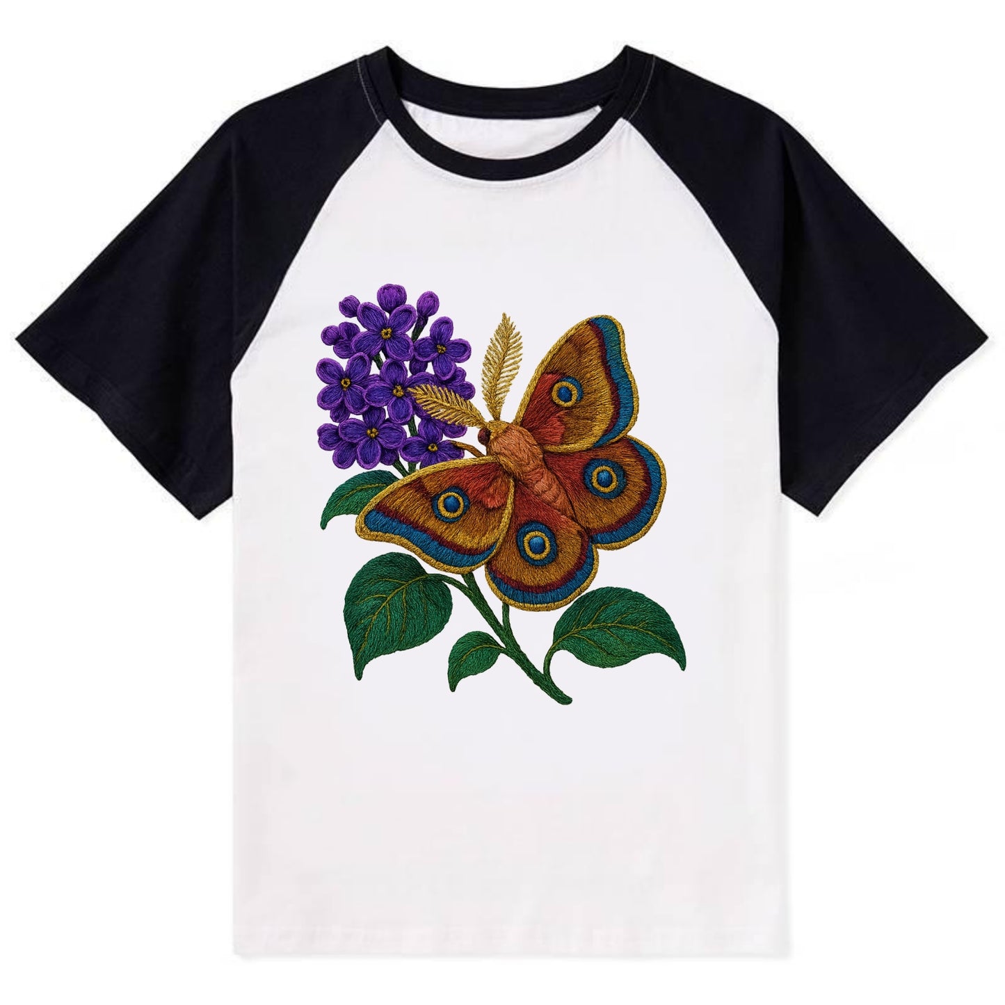 Polyphemus Moth - Contrast Raglan T-shirt - Black