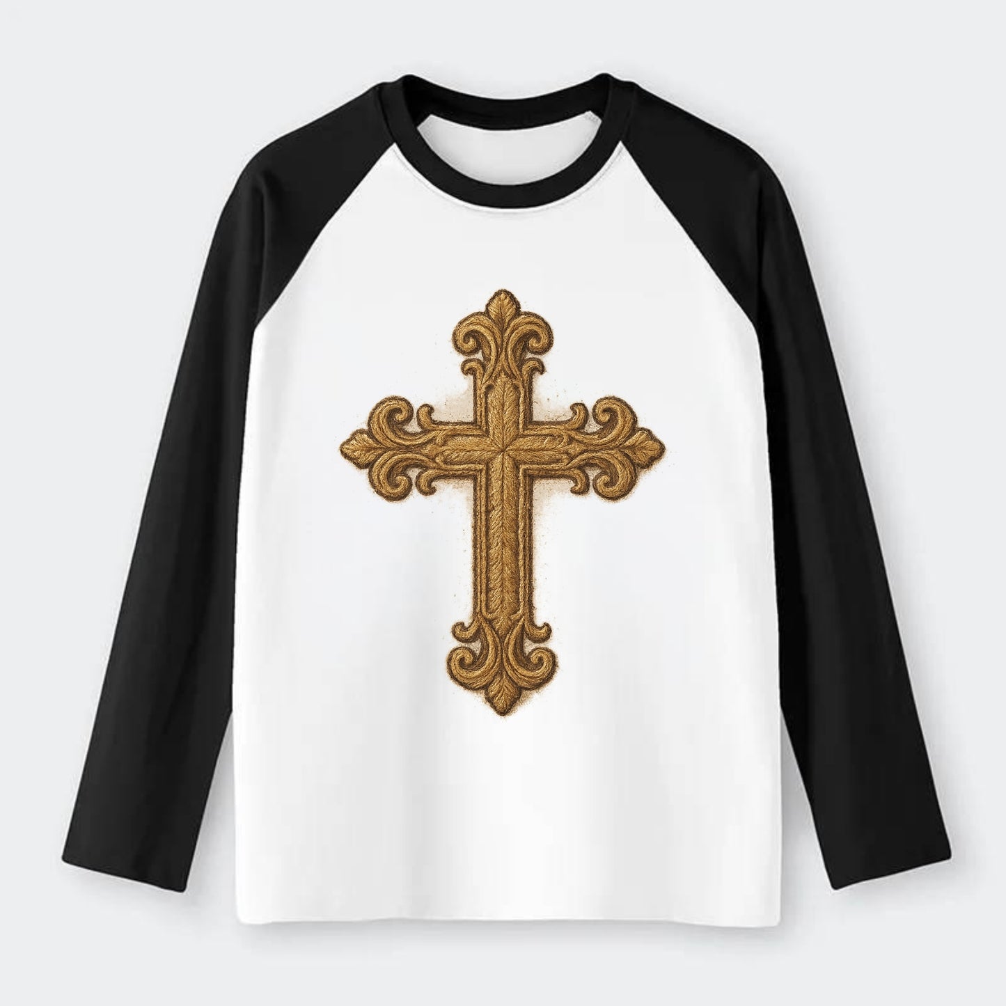 Baroque Cross  - Raglan Long Sleeve T-Shirt - Black
