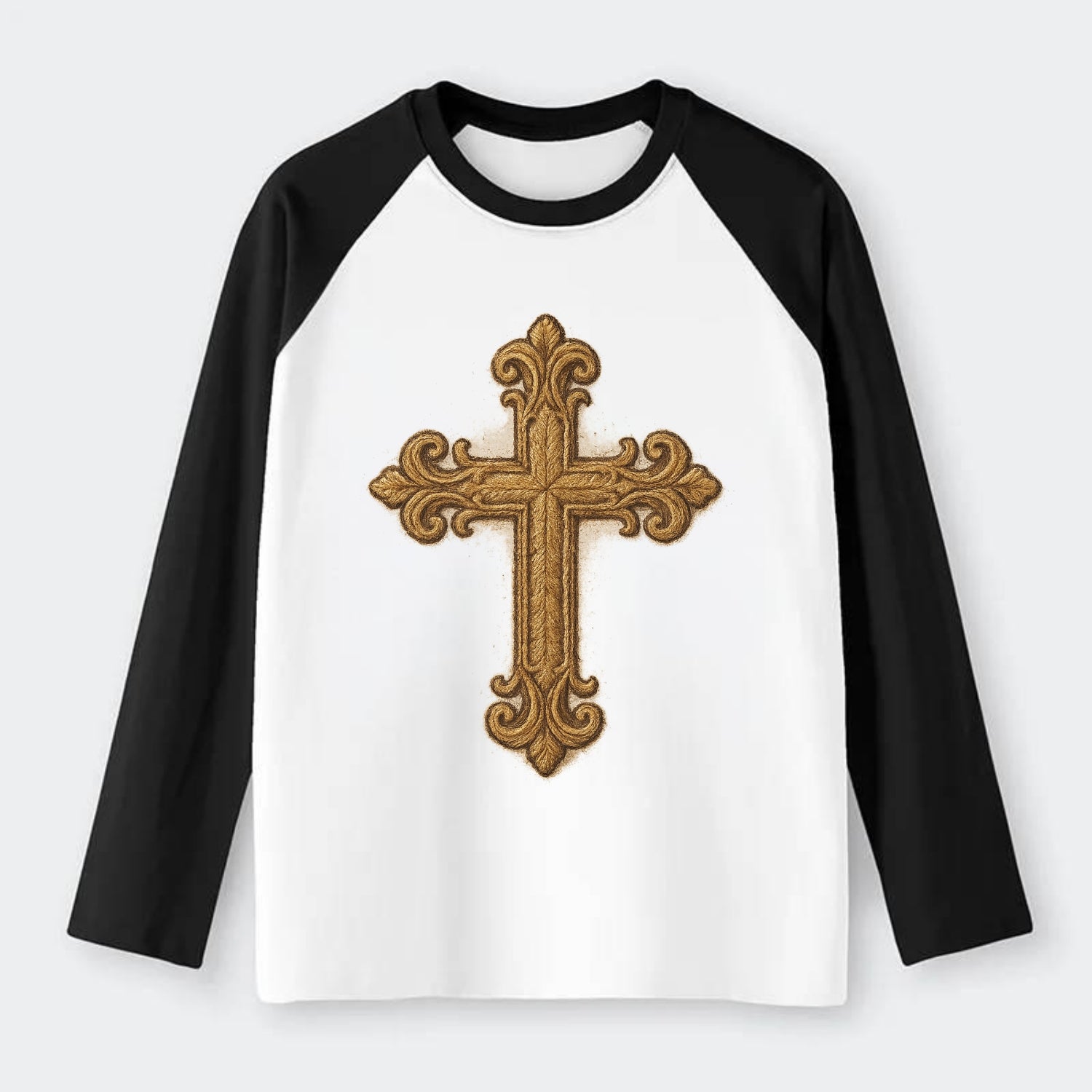 Baroque Cross  - Raglan Long Sleeve T-Shirt - Black
