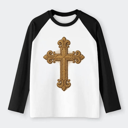 Baroque Cross  - Raglan Long Sleeve T-Shirt - Black