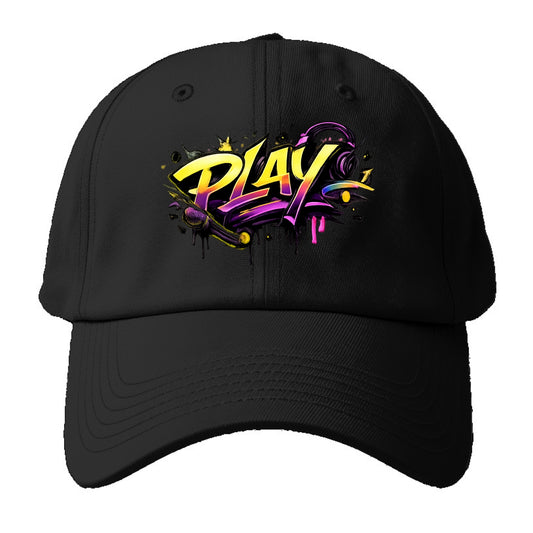 Bold typography design - "PLAY" - creative expression, musical - Baseball Cap For Big Heads - Black