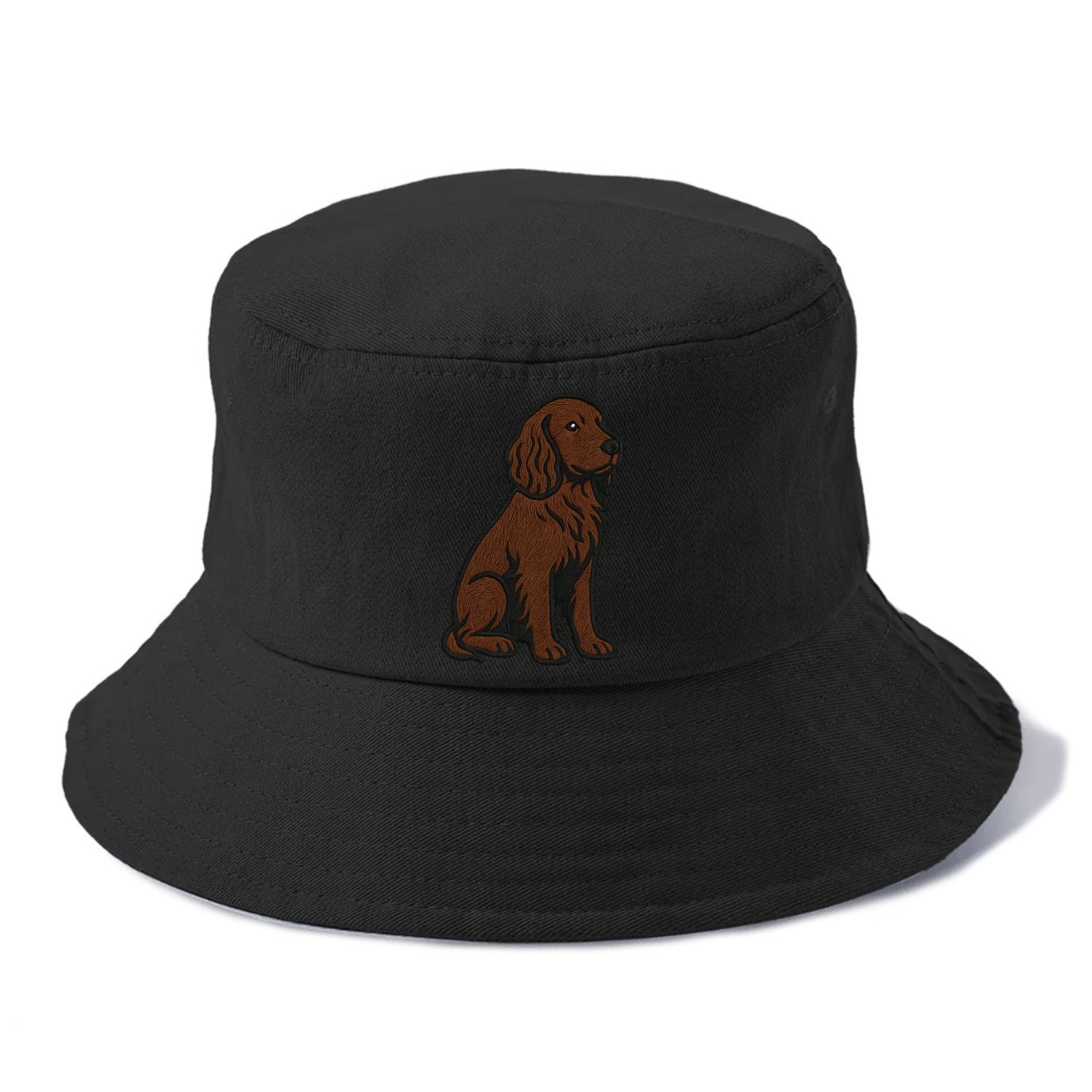 Field Spaniel - Liver colored embroidered sitting design - Bucket Hat - Black