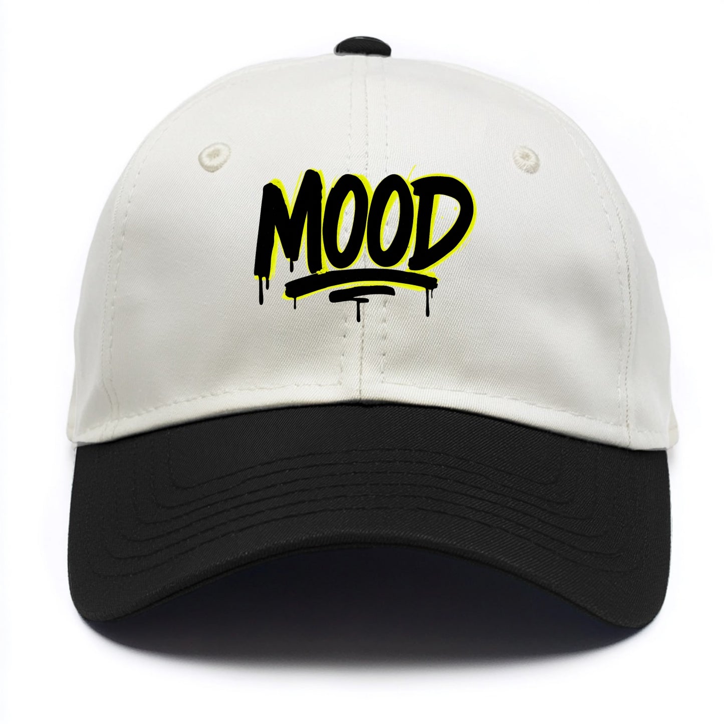 Bold typography design - "MOOD" - current state, feeling it - Two Tone Cap - Black