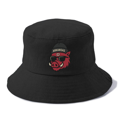 Fayetteville Razorback wearing Arkansas beanie with hog patch - Bucket Hat - Black