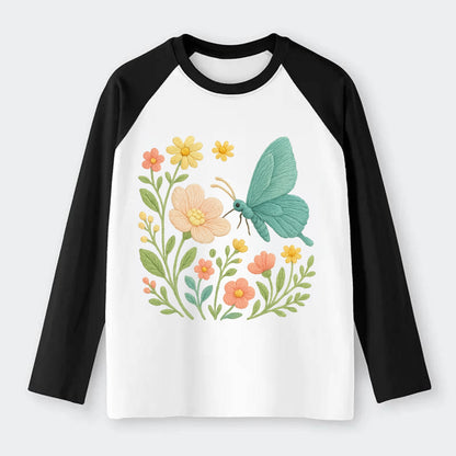Mint Night Butterfly - Raglan Long Sleeve T-Shirt - Black