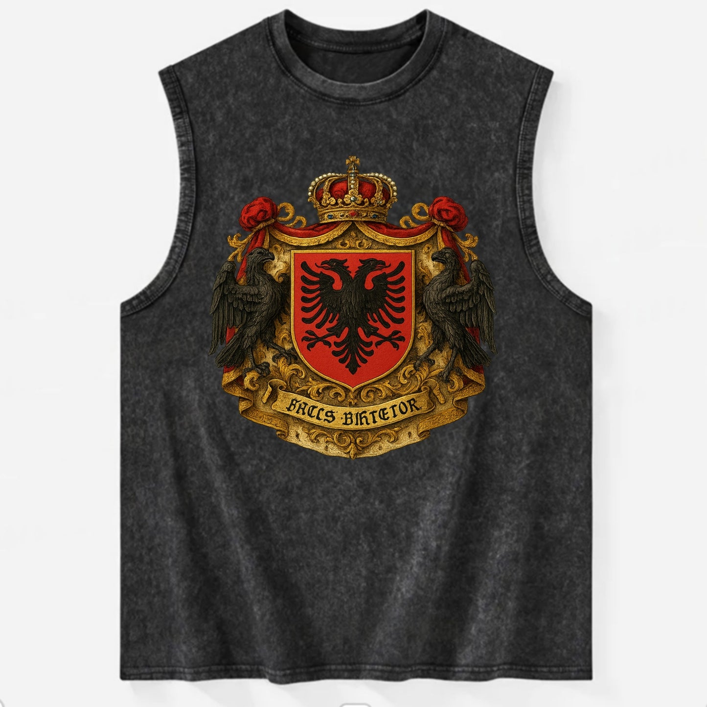 Albania Double Eagle Emblem  - Vintage Washed Tank - Black
