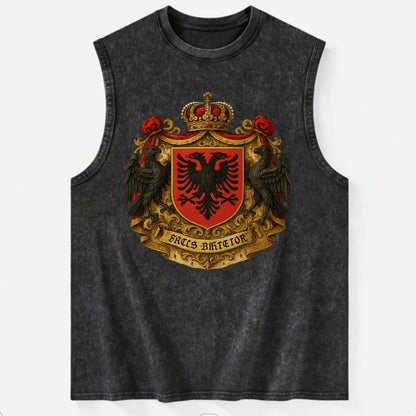 Albania Double Eagle Emblem  - Vintage Washed Tank - Black