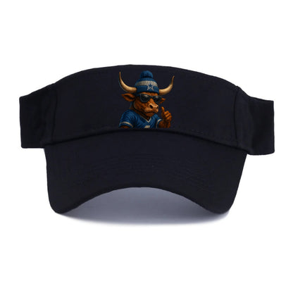 Texas Longhorn wearing Cowboys silver and blue beanie with star and wayfarer sunglasses - Visor - Black